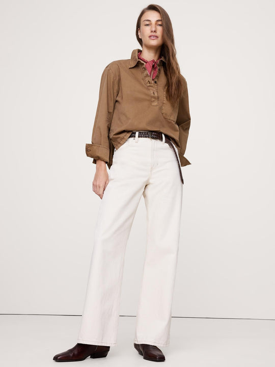 Oversized Cotton Twill Popover Shirt