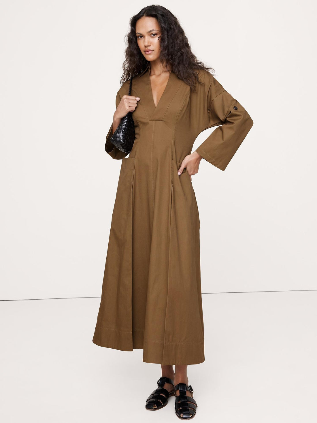 Cotton Twill Long Midi Dress