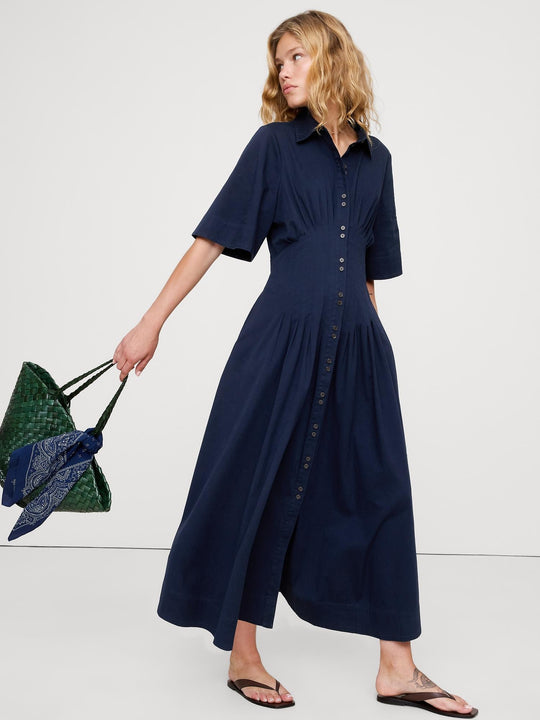 stretch-cotton poplin long midi dress Stretch-Cotton Poplin Pintuck Long-Midi Shirt Dress – Banana Republic