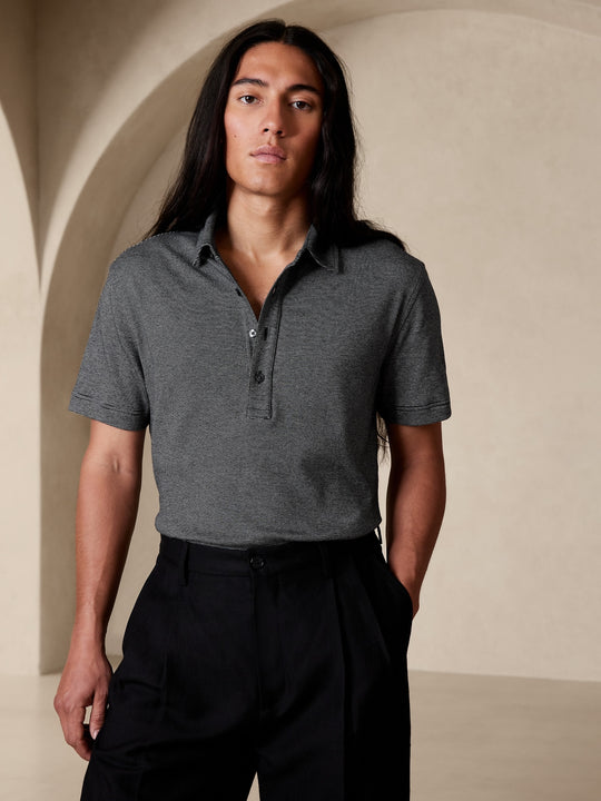 banana republic dress polo shirt Banana Republic Mens 710638 Standard Fit Luxe Touch Cotton Two Button Dress Polo Shirt (Medium, Black) at Amazon Men's Clothing store