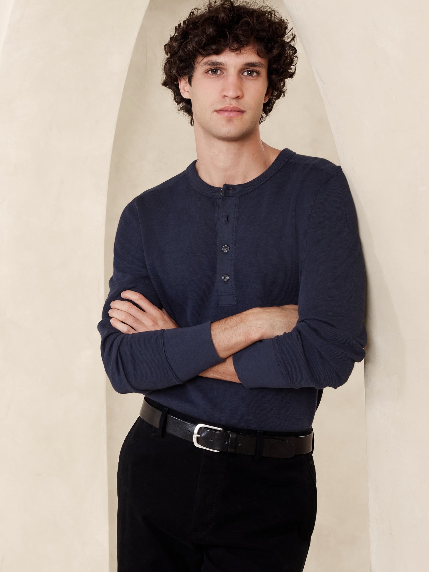 Double Knit Henley T Shirt