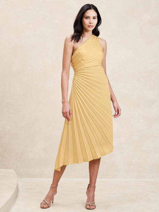 One-Shoulder Pleated Midi Dress – Banana Republic