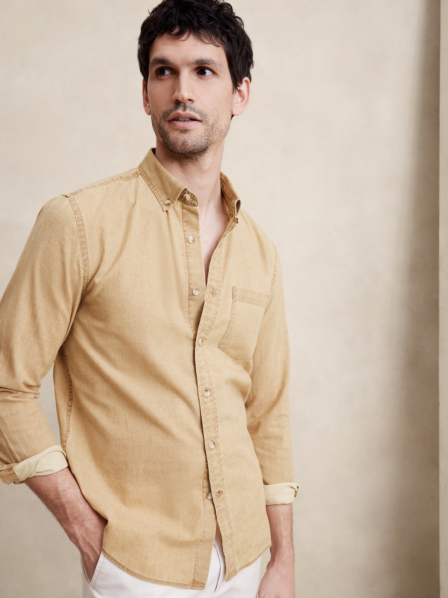Slim Coated Chambray Shirt – Banana Republic - Main Image