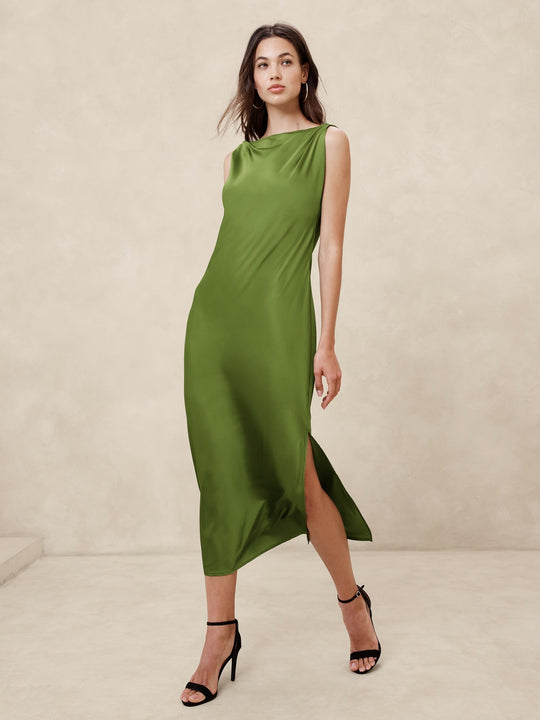 Satin Twist-Shoulder Maxi Dress Banana Republic Satin Twist-Shoulder Maxi Dress Banana Republic