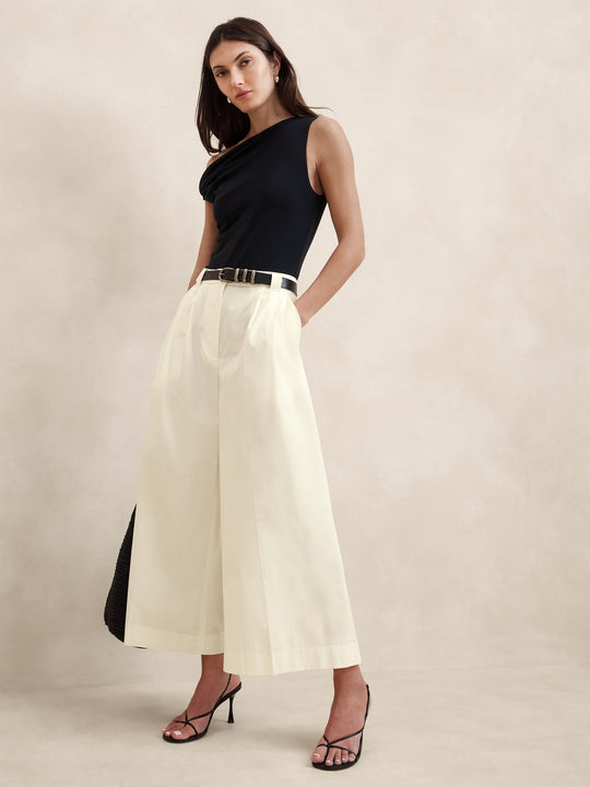 Banana Republic Petite Wide Leg Cropped Trousers Pleated Wide-Leg