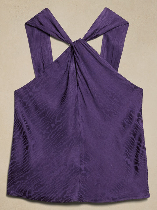 Silky Twist-Front Halter Blouse