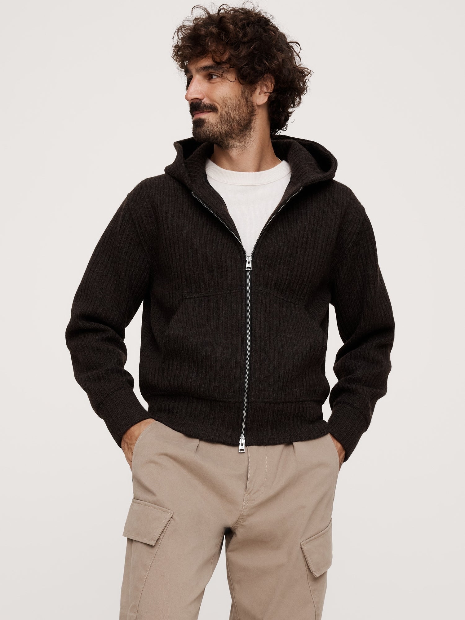 Ribbed Zip Hoodie With Wool – Banana Republic