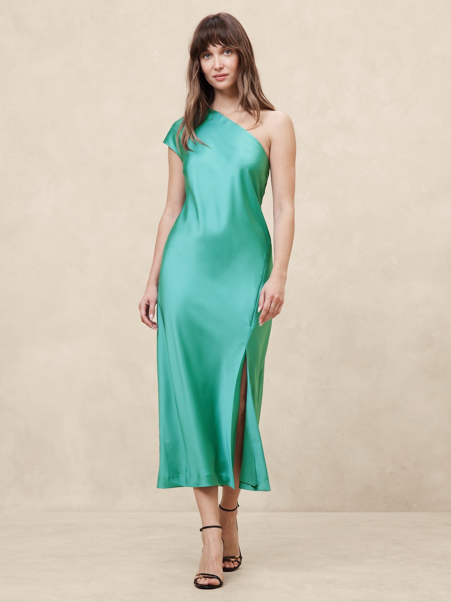 Satin One-Shoulder Midi Dress – Banana Republic