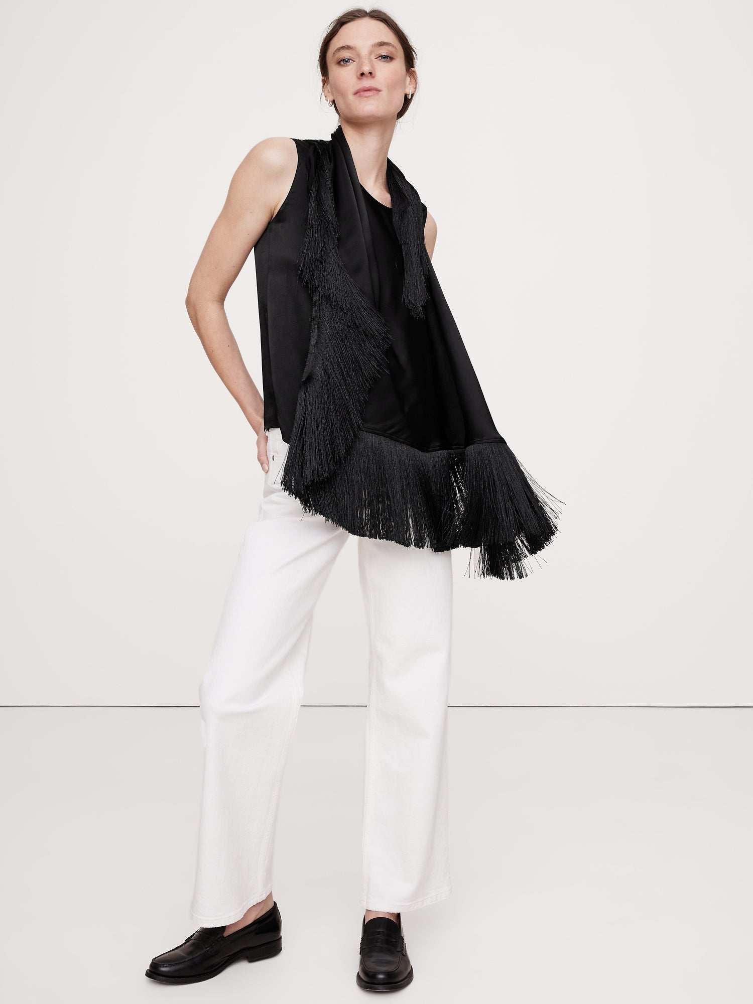 Silky-Crepe Fringe Top – Banana Republic