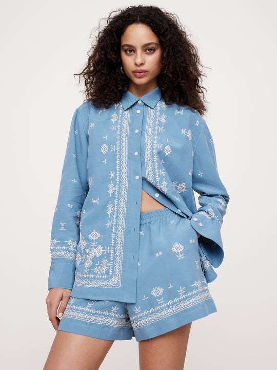 Blue With Embroidery