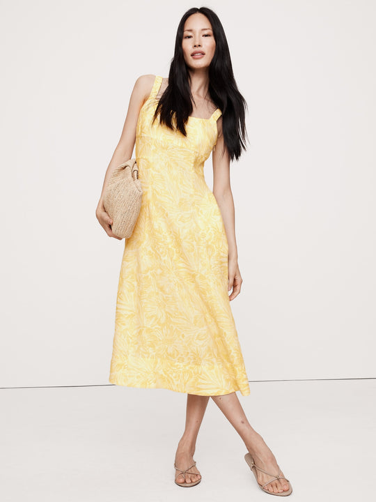 Linen Square-Neck Midi Dress Banana Republic Linen Square-Neck Midi Dress Banana Republic