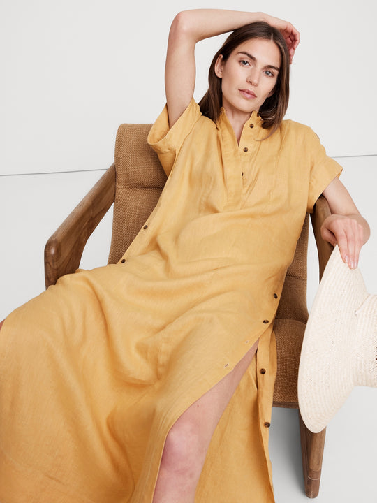 banana republic linen kaftan dress Banana Republic Women's Lightweight Cotton Kaftan Maxi Dress Cream Floral Paisley Size M/L