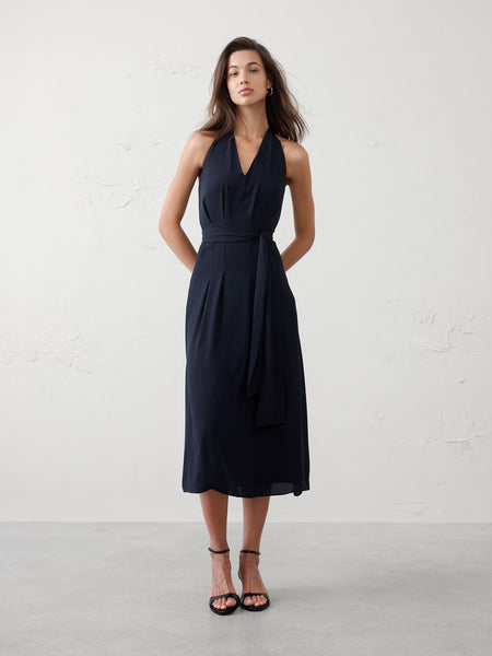 banana republic blue wrap dress Tie-Waist Midi – US Size:US16 Wedding Party Tie waist A Line V Neck