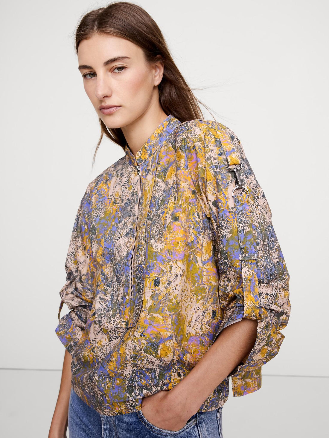 Cotton Poplin Zip Popover Top