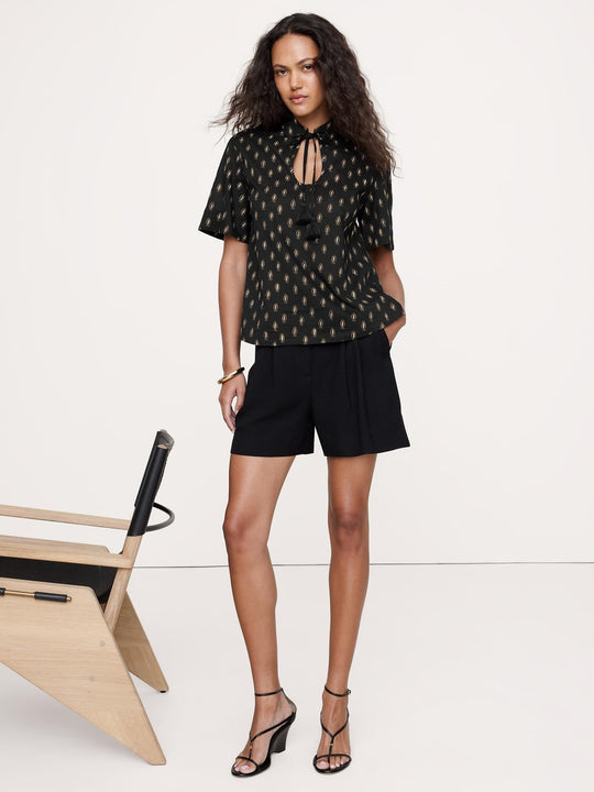 Cotton Popover Shirt With Tassel Tie