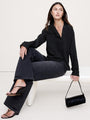 Drapey Twill Asymmetrical Button-Front Blouse