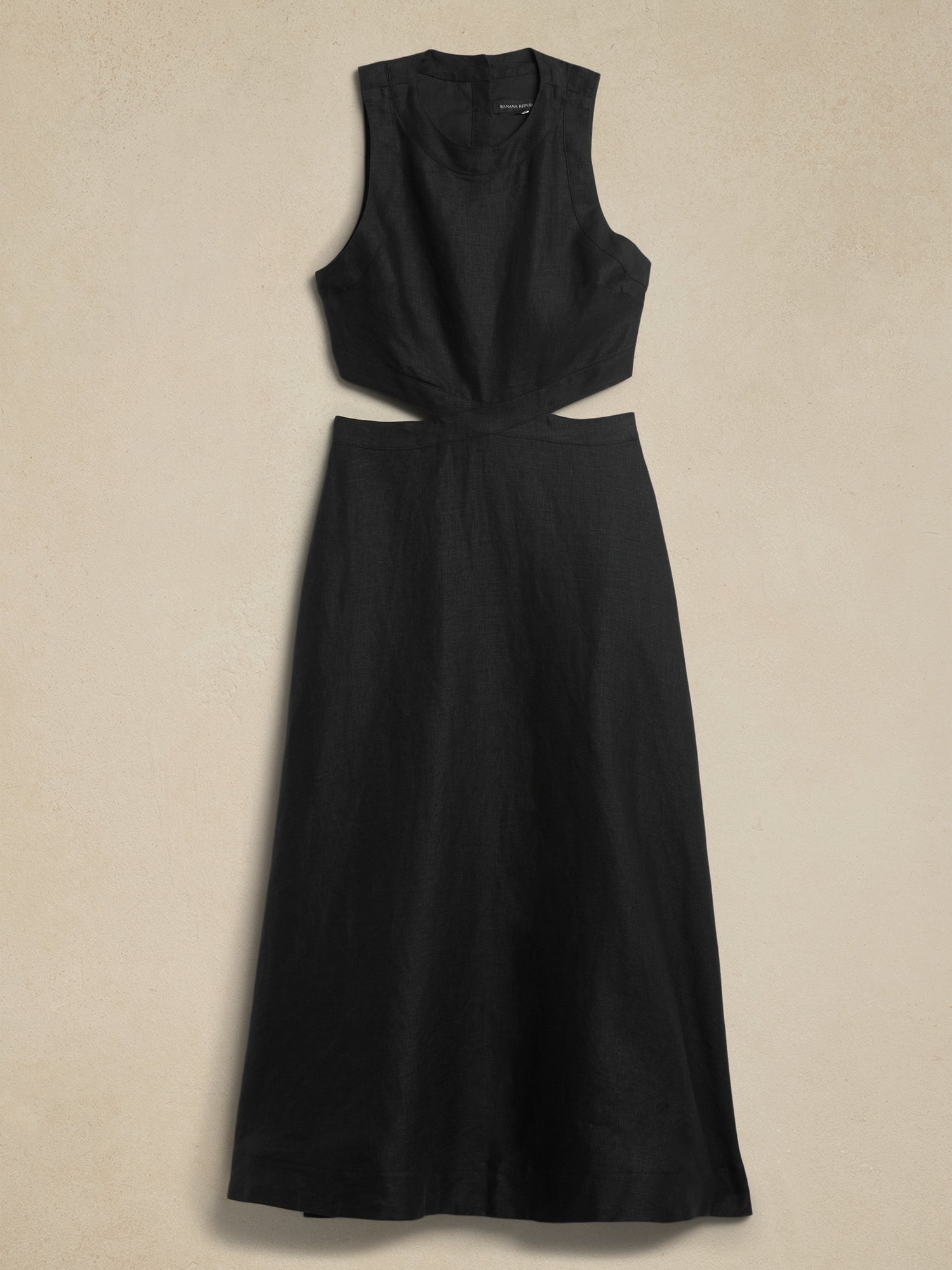 ★PLAGE_seoul★ Linen Cutout Dress_Black Viscose-Linen Cut-Out Maxi Dress | Banana Republic